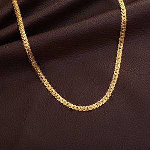 Golden Mens Miami Cuban Chain Necklace 18K Gold Plated Cuban Links Chain Hip Hop